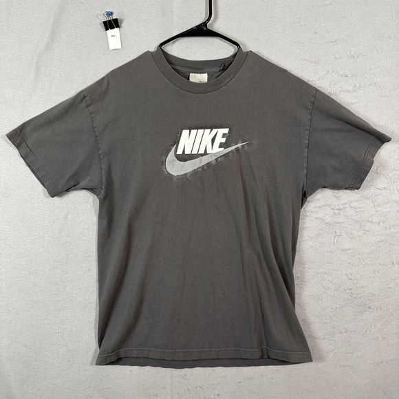 Nike Other - Nike Men T-Shirt Large Gray Y2K Swoosh Big Logo Crew Neck Short Sleeve Vintage